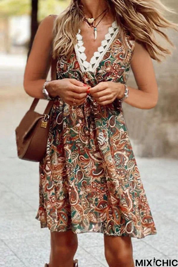 Floral V Neck Mini Dress