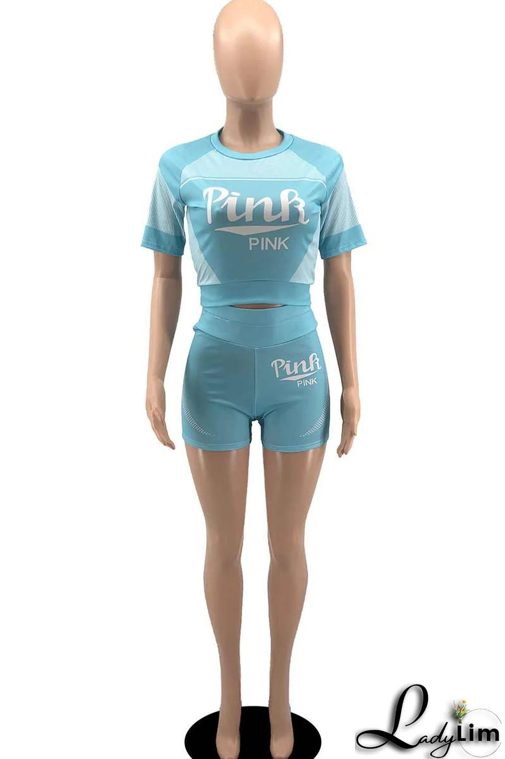 Black Casual Sportswear Print Patchwork O Neck Short Sleeve Two Pieces