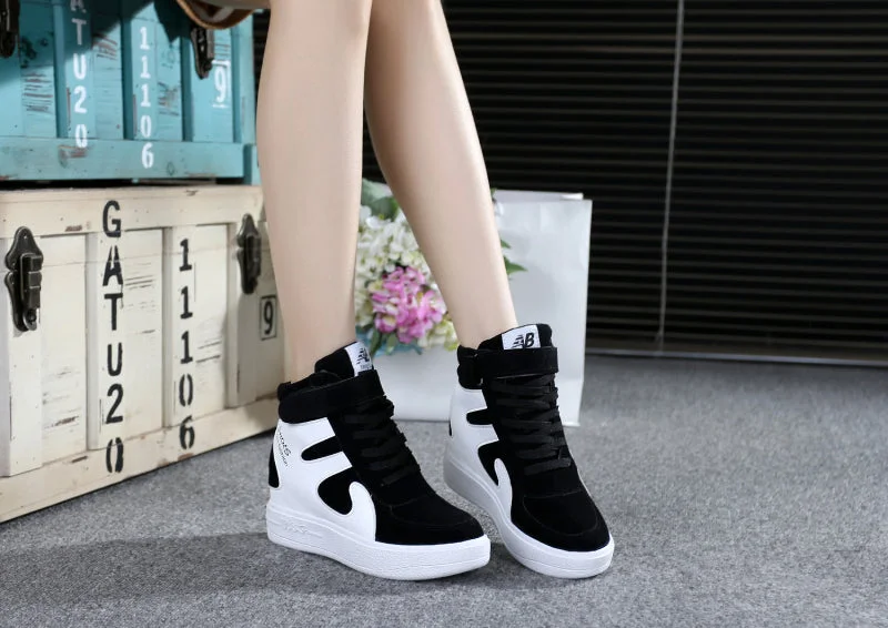 NEW Thick Platform Sneakers Casual Lace-Up Wedges High Heel Womens Sport Shoes Outdoor Black Red Platform Vulcanize Shoes Women