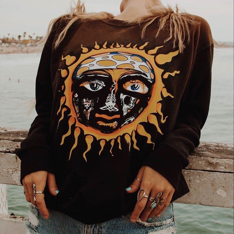   Creative Skull Sun Face Print Women's Sweatshirt - Neojana