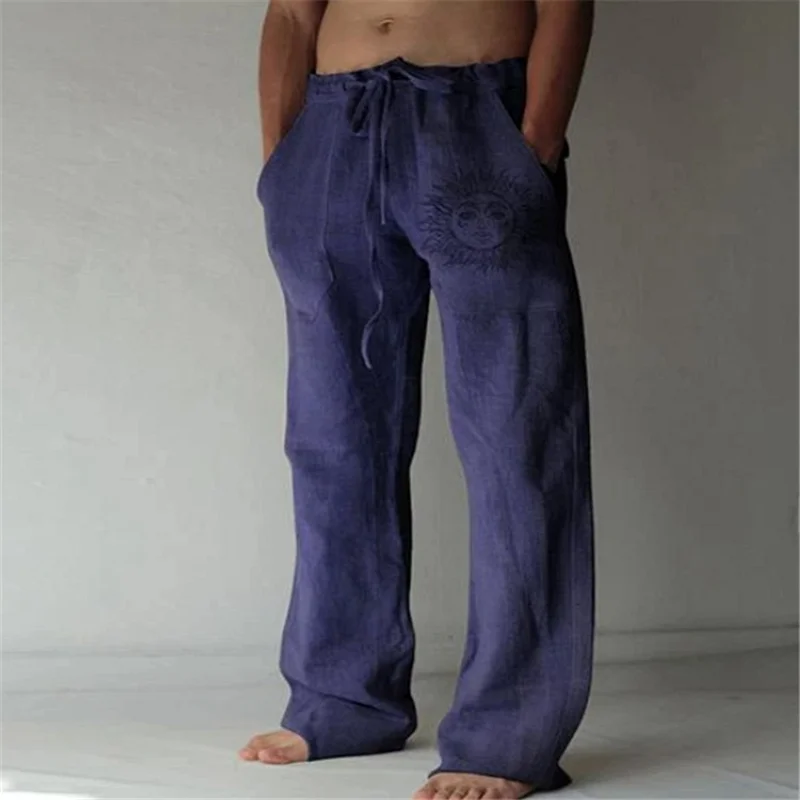 Sun Print Summer Cotton Linen Casual Men's Pants-VESSFUL