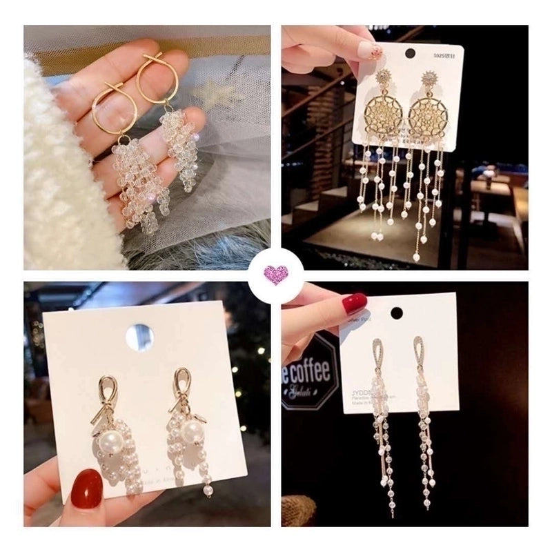 2 Pieces Elegant Star Tassel Heart Shape Inlay Alloy Artificial Pearls Rhinestones Glass Earrings3