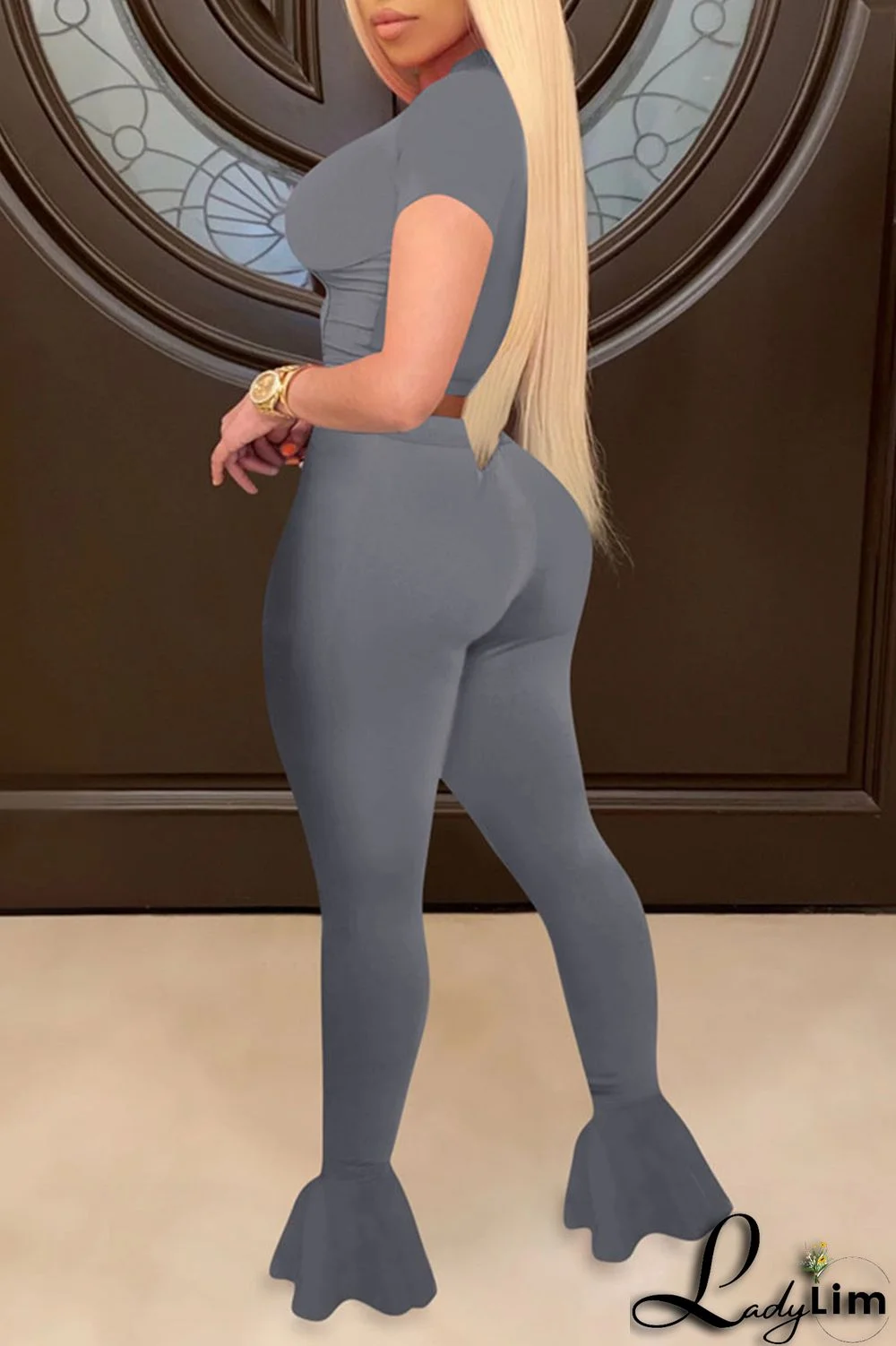 Purple Sexy Solid Patchwork O Neck Short Sleeve Two Pieces