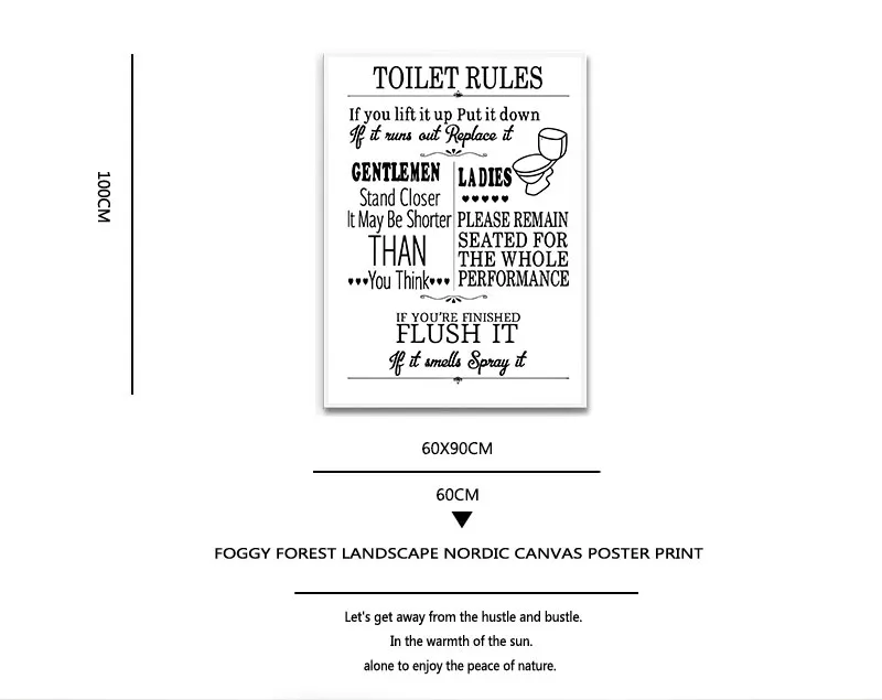 Nigikala Toilet Rules Wall Art Canvas Painting Modern Funny Bathroom ...