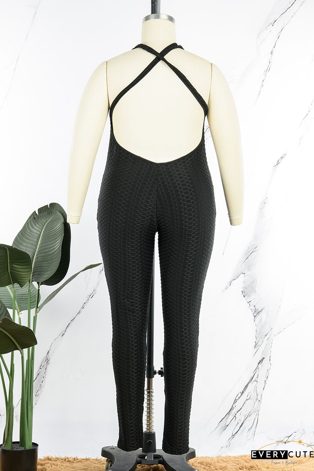 Pink Sexy Casual Solid Backless V Neck Plus Size Jumpsuits