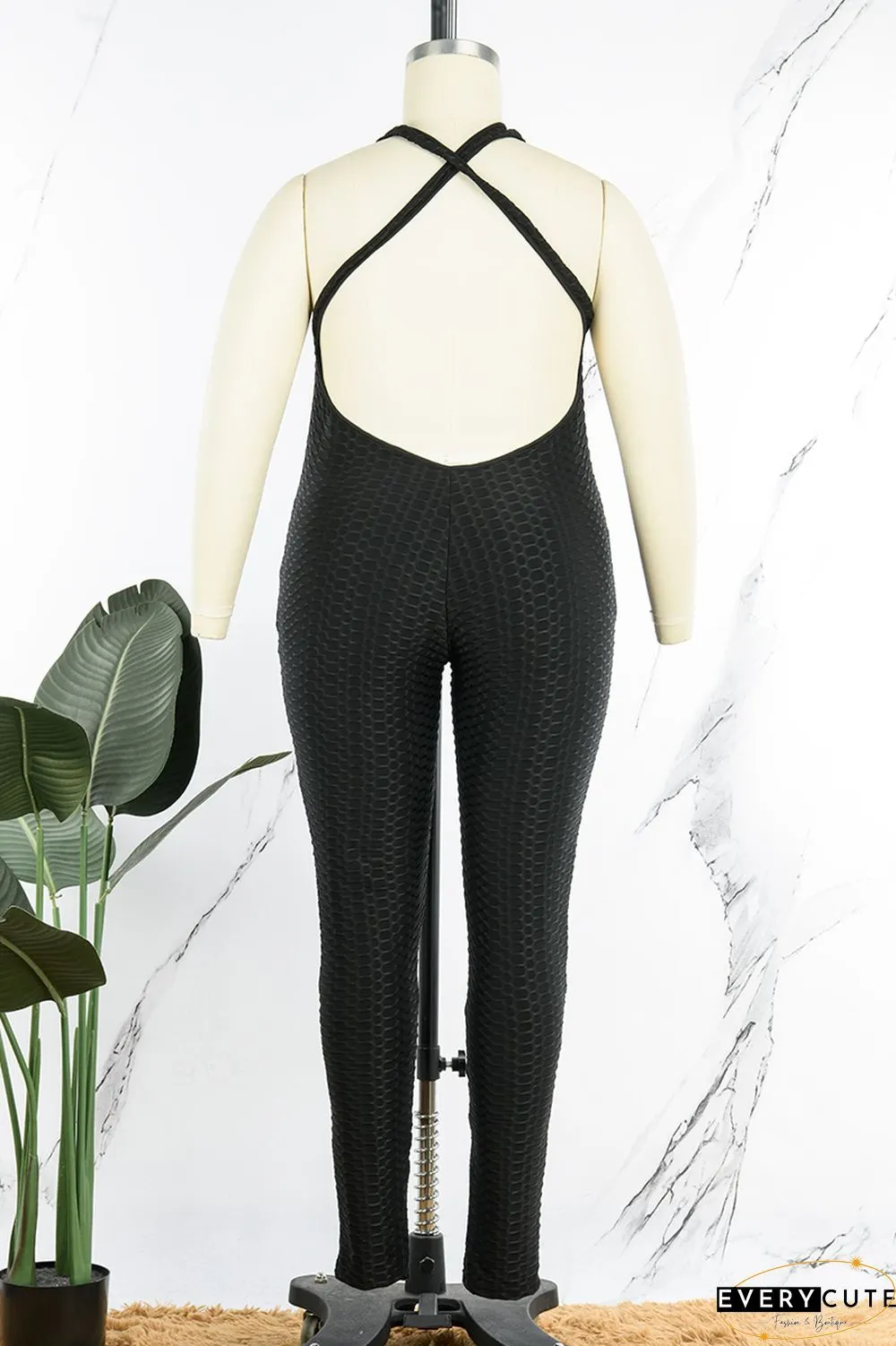 Pink Sexy Casual Solid Backless V Neck Plus Size Jumpsuits