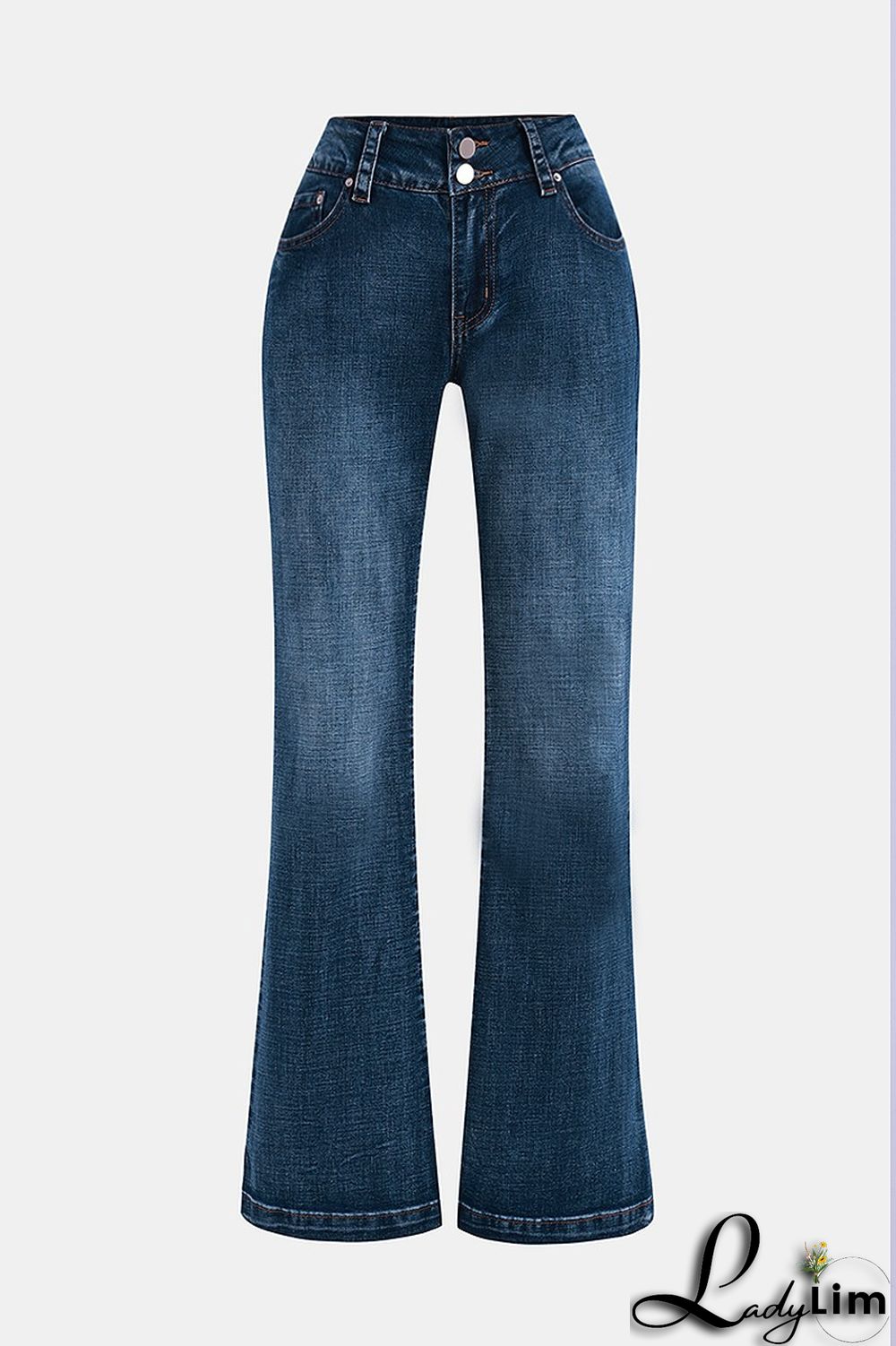 Pocket Detail Button Up Low Waist Flare Jeans