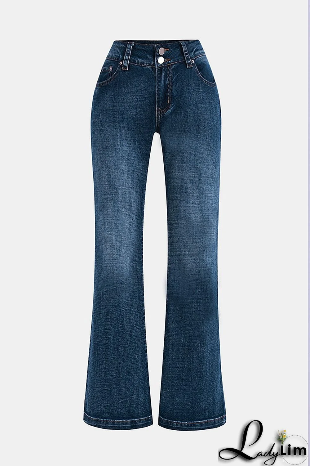 Pocket Detail Button Up Low Waist Flare Jeans