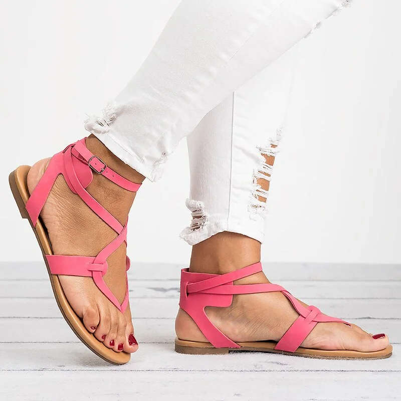 Women Sandals Soft Bottom Flat Sandals Pu Leather Summer Shoes Women Casual Gladiator Sandals Plus Size 43 Beach Shoes Female