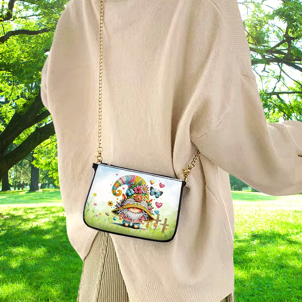 Flower Gnome Diamond Painting Coin Chain Purse 5D DIY Diamond Handmade Chain Bag