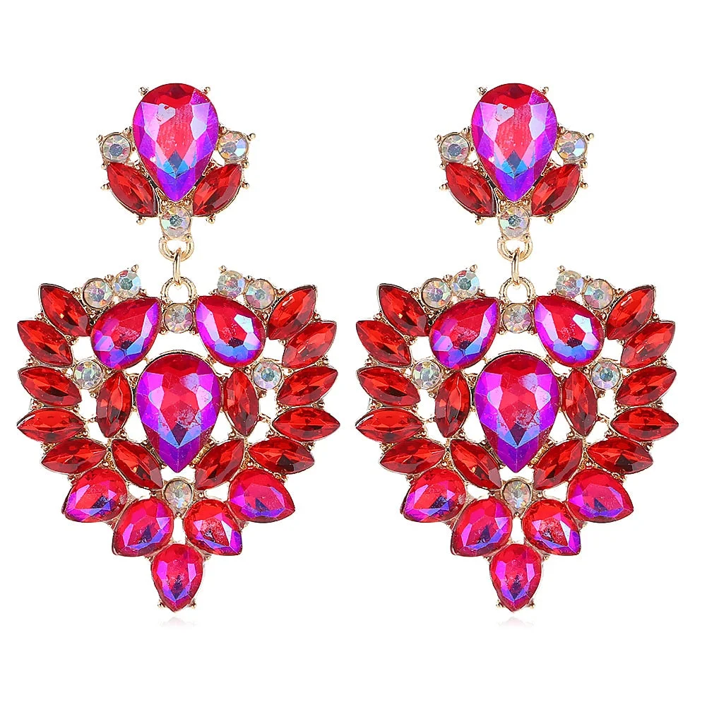 Dvacaman 2022 Valentine's Day Heart-Shaped Rhinestone Earrings For Women Shiny Statement Wedding Party Gift Crystal Drop Jewelry