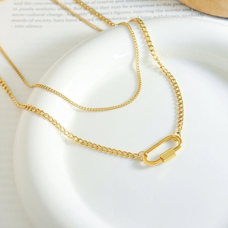 Minimalist Oval 304 Stainless Steel Titanium Steel 18K Gold Plated Layered Necklaces