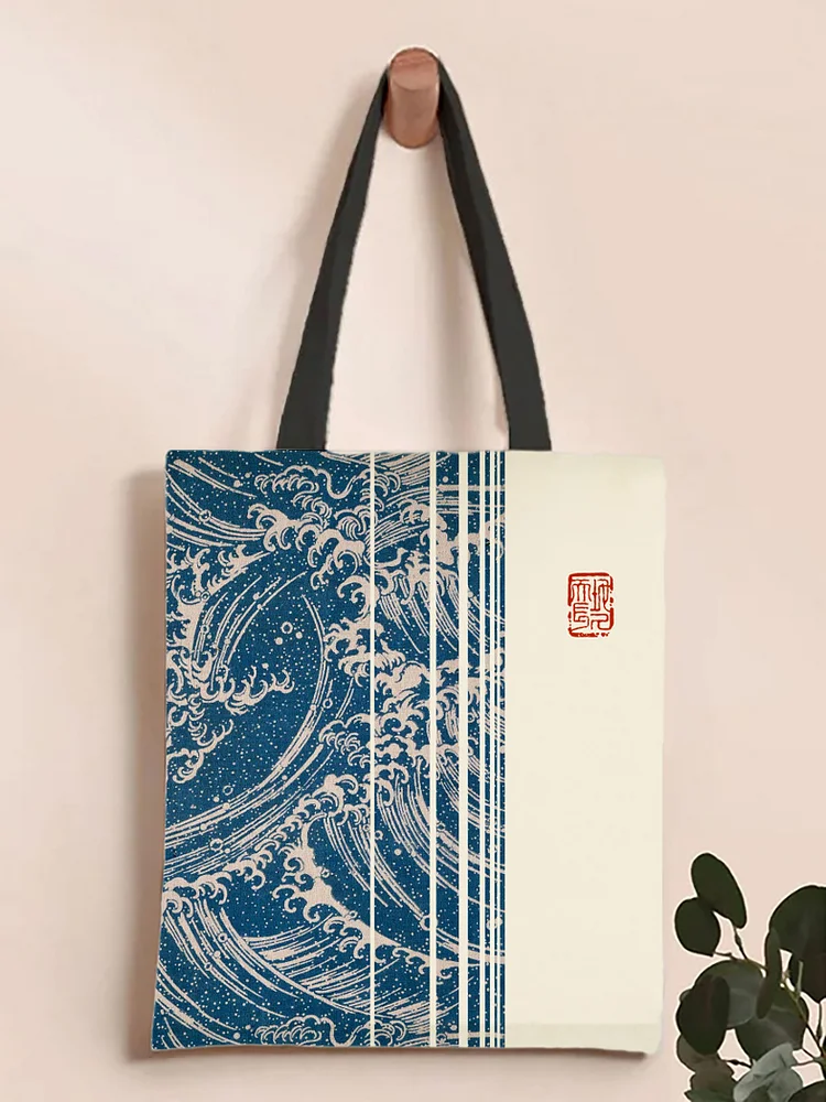 Women's Rough Sea Wave Japanese Art Print Shoulder Tote Bag