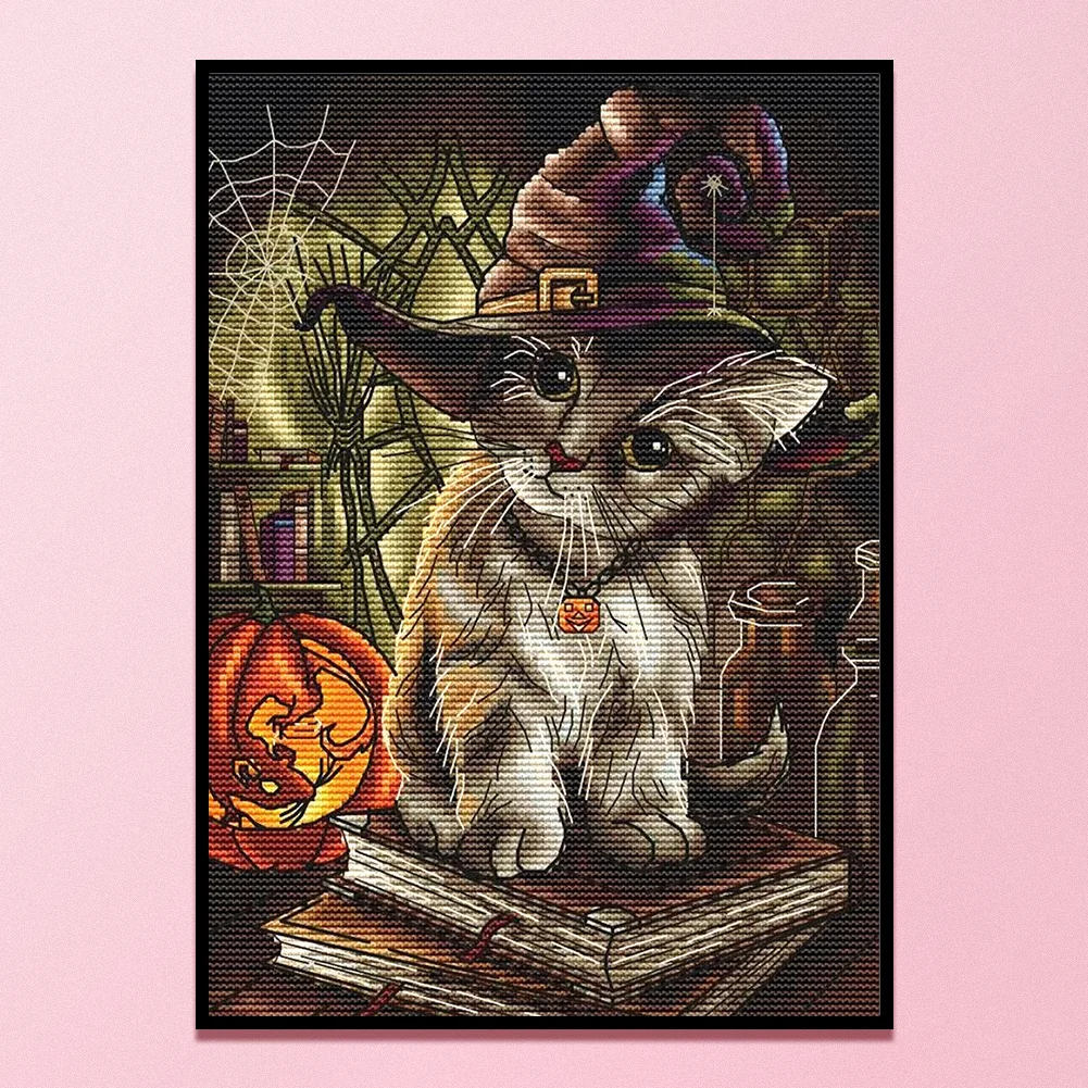Full Embroidery 14CT DIY Halloween Cats Counted Cross Stitch Kit Art Craft
