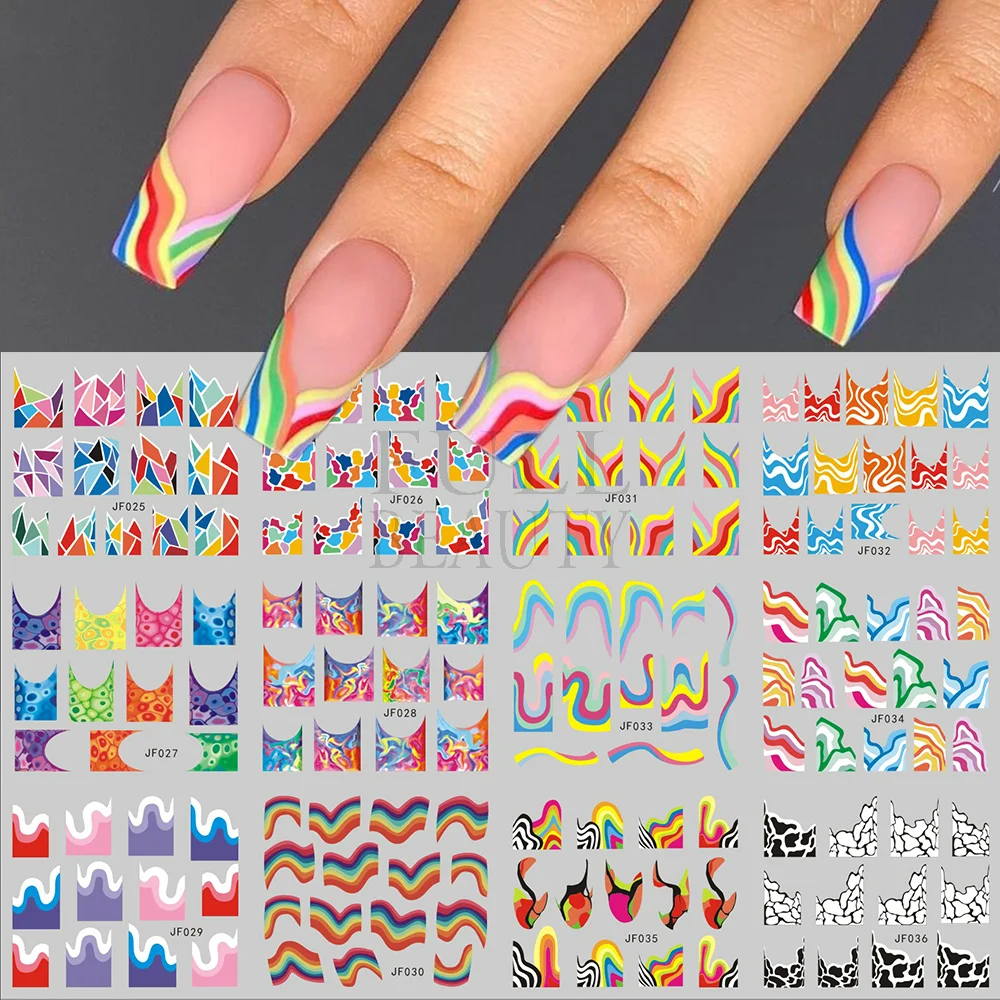 Churchf Graffiti Nail Stickers Lettering Water Nail Decals Trippy Rainbow Lips Sliders French Manicure Tips Watermarks GLJF37-48-Nail Inspo