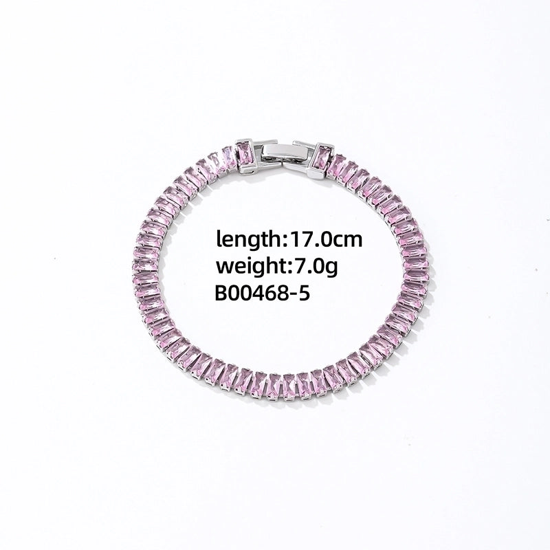 Copper K Gold Plated Rhodium Plated Shiny Plating Inlay Rectangle Zircon Bracelets