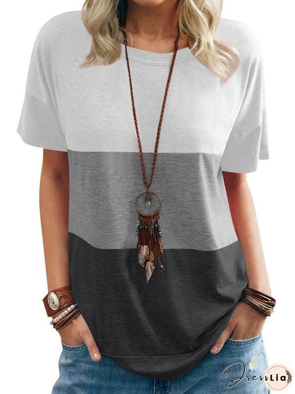 Round Neck Loose Bat Pocket Three-color T-shirt for Women