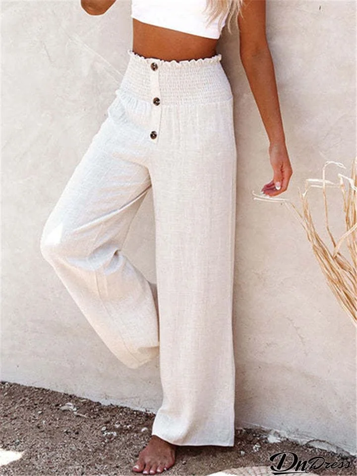 High Waist Elastic Solid Color Pants