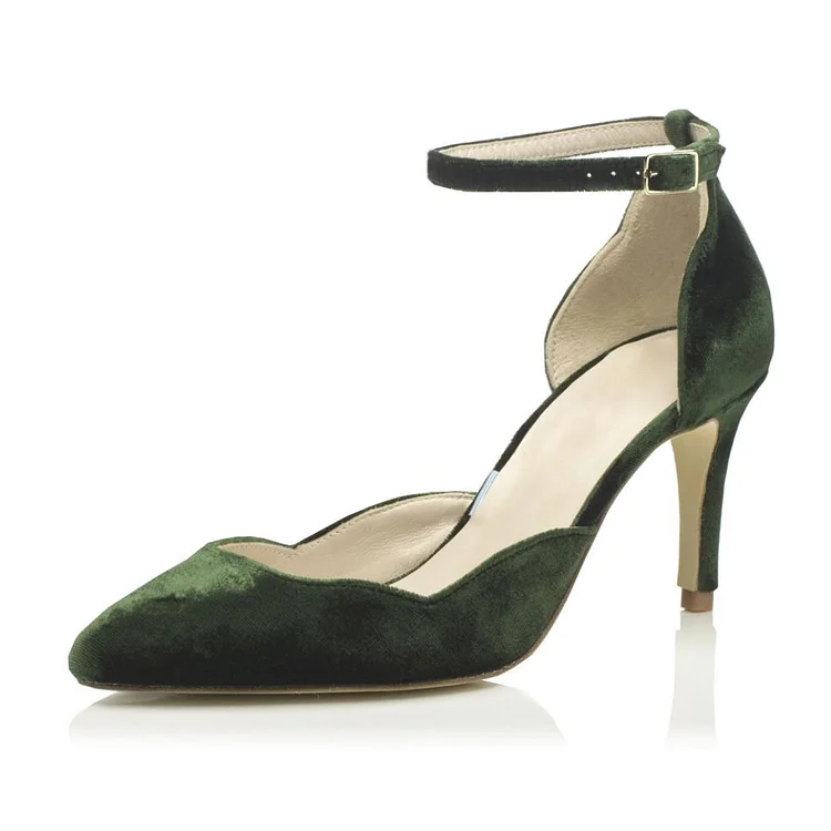 Custom Made Green Velvet Ankle Strap Heels |FSJ Shoes