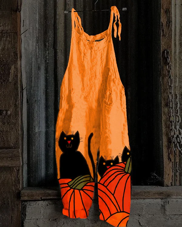 Women's Halloween Night Pumpkin Cat Jumpsuit