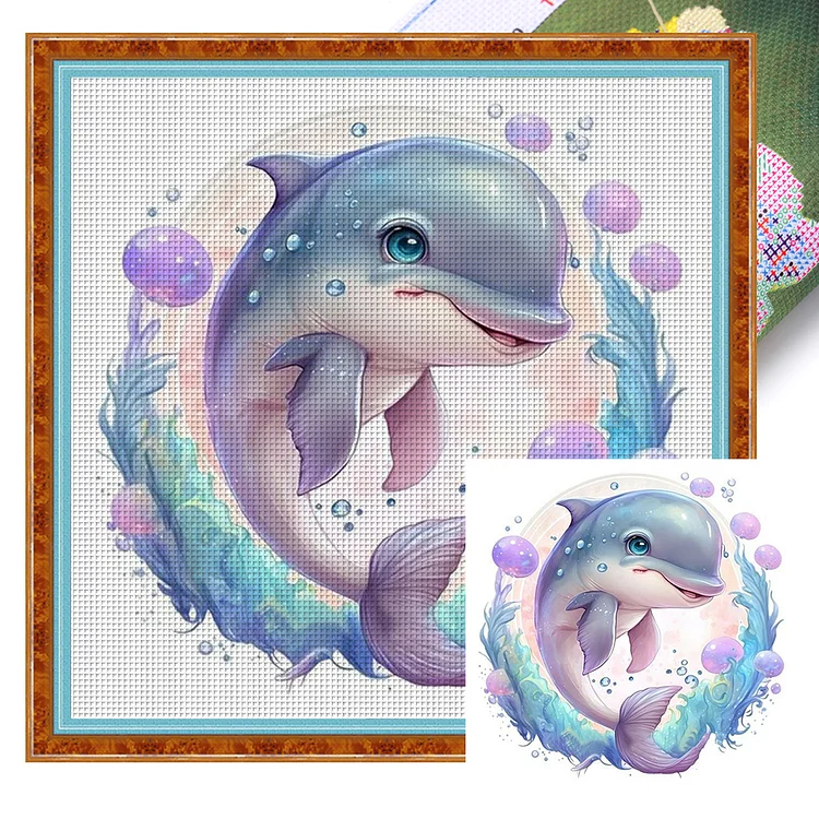 Cute Dolphin (40*40cm) 11CT Stamped Cross Stitch gbfke