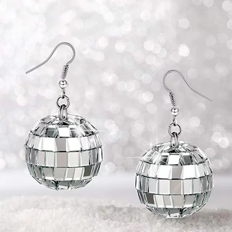 Retro Disco Dangle Earrings-Silver