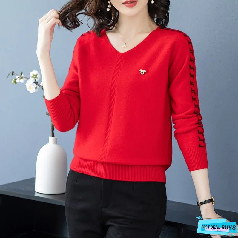 Knitted casual fashion foreign style inside and outside wear bottom short knitted sweater autumn and winter new V-neck sweater women