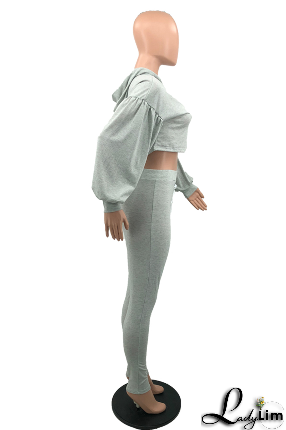 Black Casual Solid Draw String O Neck Long Sleeve Two Pieces