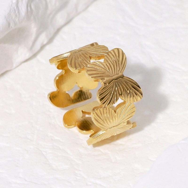 Casual Minimalist Geometric 304 Stainless Steel Hollow Out Inlay Open Rings