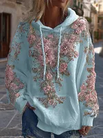 Women's Classic Floral Embroidery Art Comfy Hoodie - Image 4