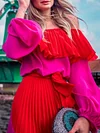 Off-The-Shoulder Cropped Long Sleeves Maxi Dresses