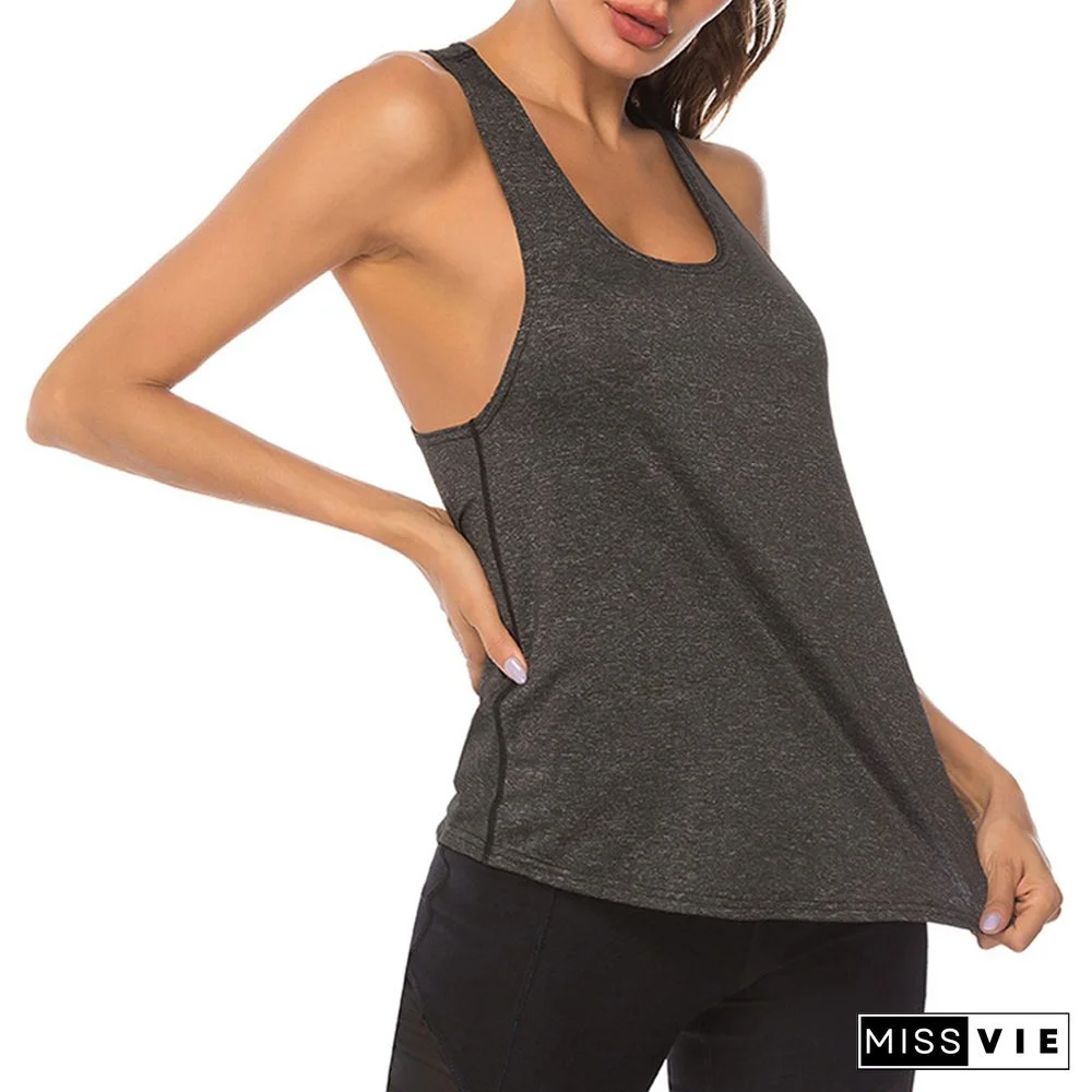 Women Fitness Tank Tops Solid Sleeveless O-Neck Casual Backless Vest Summer Women's Sports Strap Top De Mujer