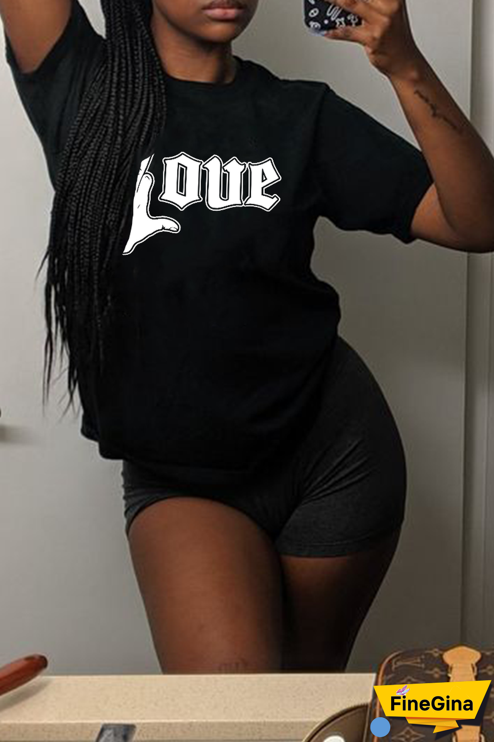 Navy Blue Casual Daily Print Patchwork Letter O Neck T-Shirts