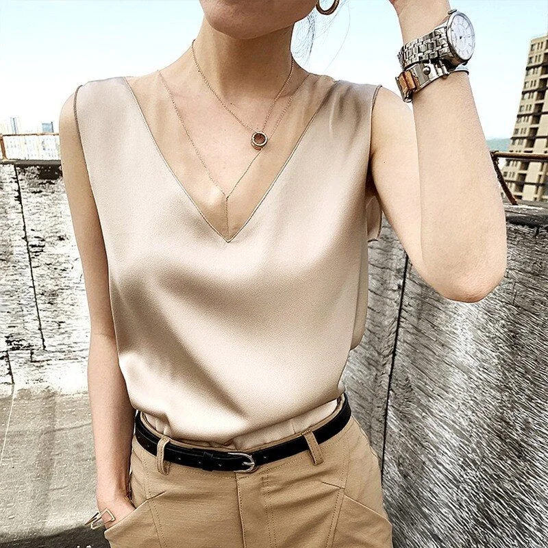 2021 Summer Vintage Office Satin Silk Blouse Elegant Tunic Plus Size Women Black Blouse Basic Chiffon Tops Shirt for Women 13573
