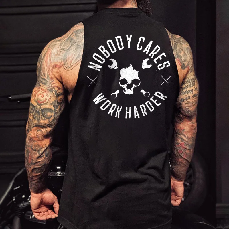 Livereid Nobody Cares Work Harder Skull Printed Men's Vest - Livereid