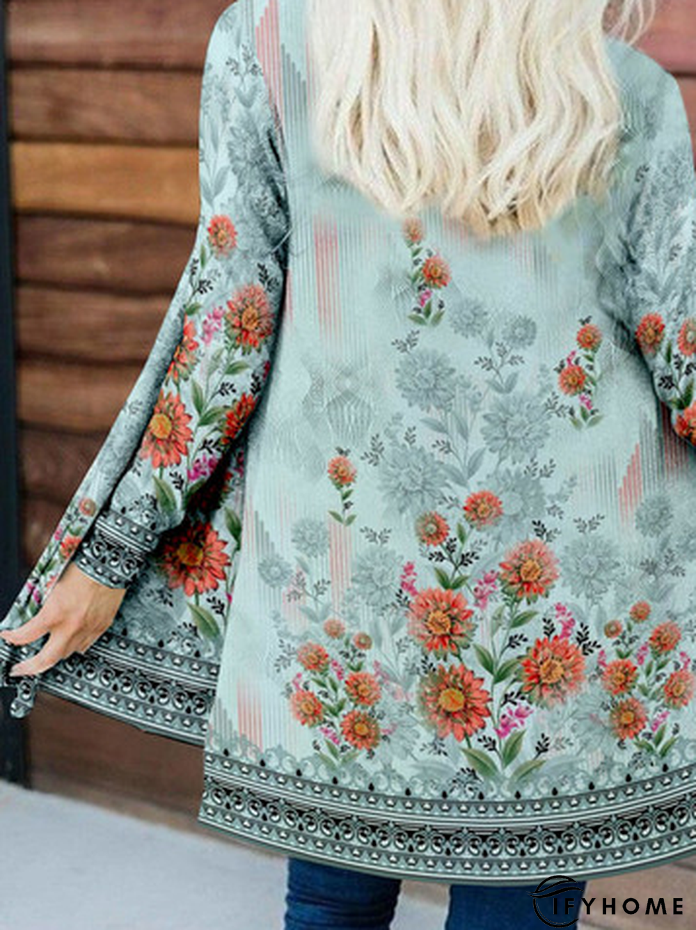 Floral Printed Casual Jersey Cardigan | IFYHOME