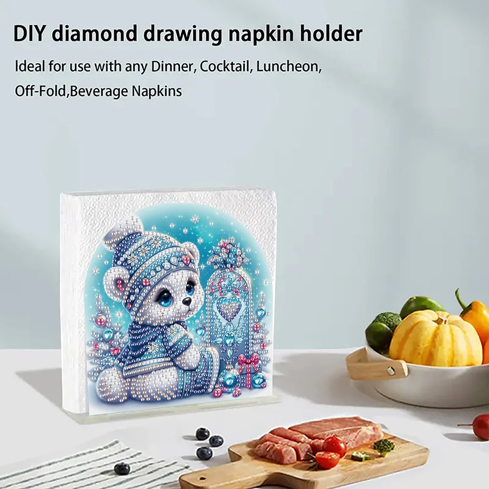 5D DIY Polar Bear Acrylic Diamond Art Painting Napkin Holder Set