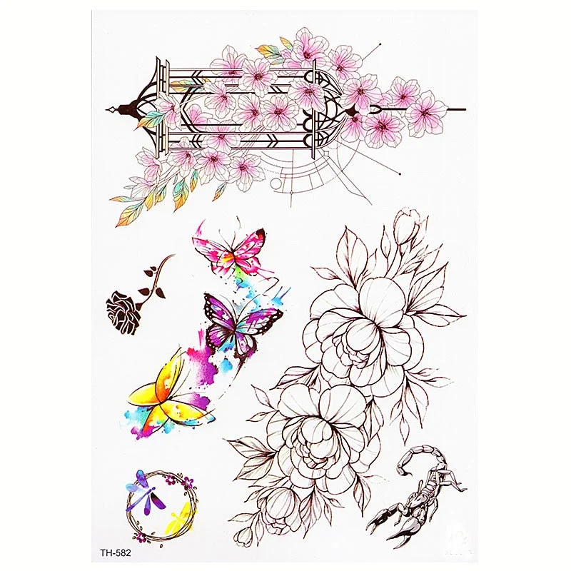 Waterproof Temporary Tattoo Sticker Butterfly Flower Wing Fake Tatto Flash Tatoo Tatouage Temporaire Back Chest For Women Girl