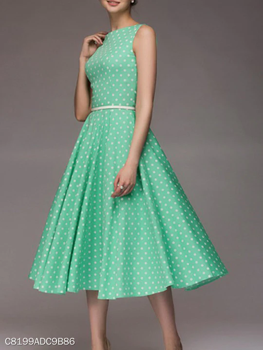 Round Neck Polka Dot Skater Dress