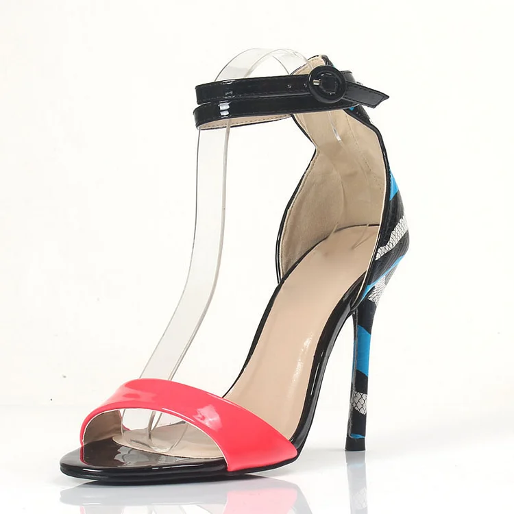 Hot Pink Ankle Strap Sandals Blue Python Open Toe Stiletto Heels |FSJ Shoes