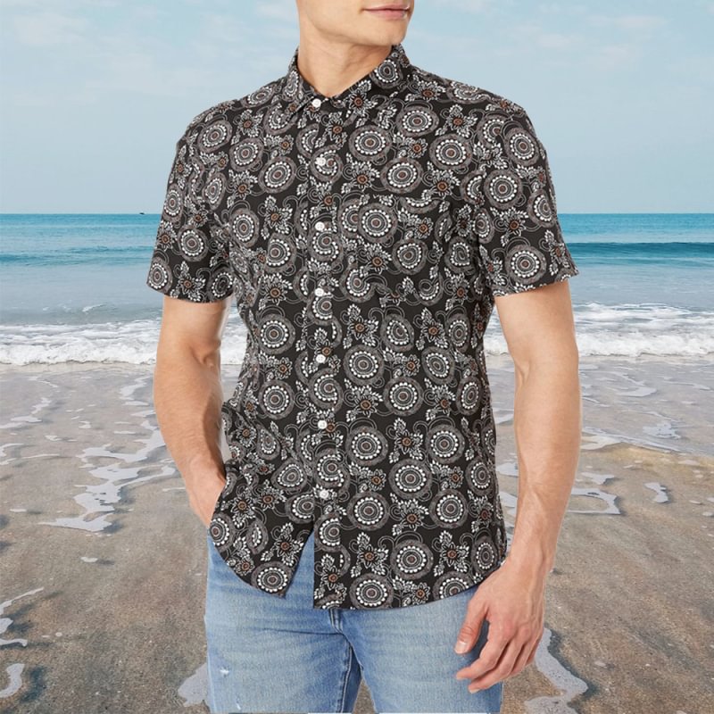 Men's New Hawaiian Vacation Print Short Sleeve Shirt Cardigan