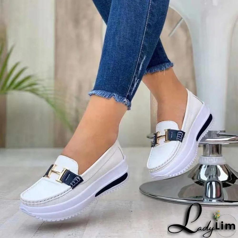 Women Peas Platform Round Toe Flats Shoes