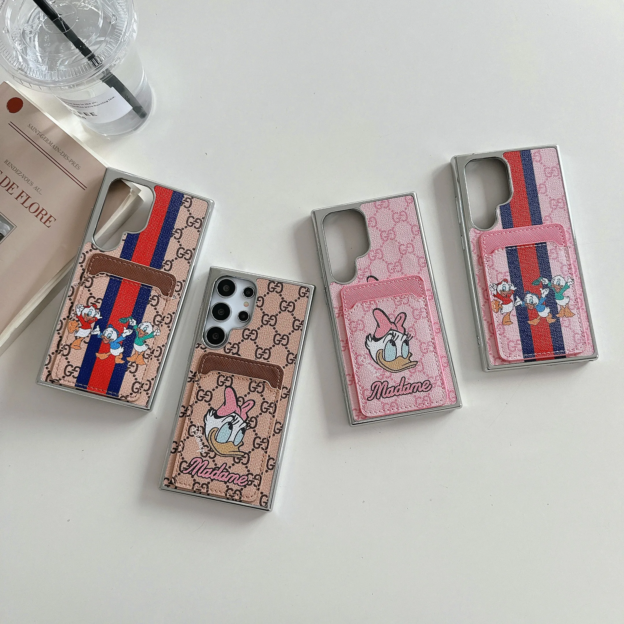 Gucci Leather Donald Duck Card Slot Samsung Galaxy Phone Apple iPhone Case