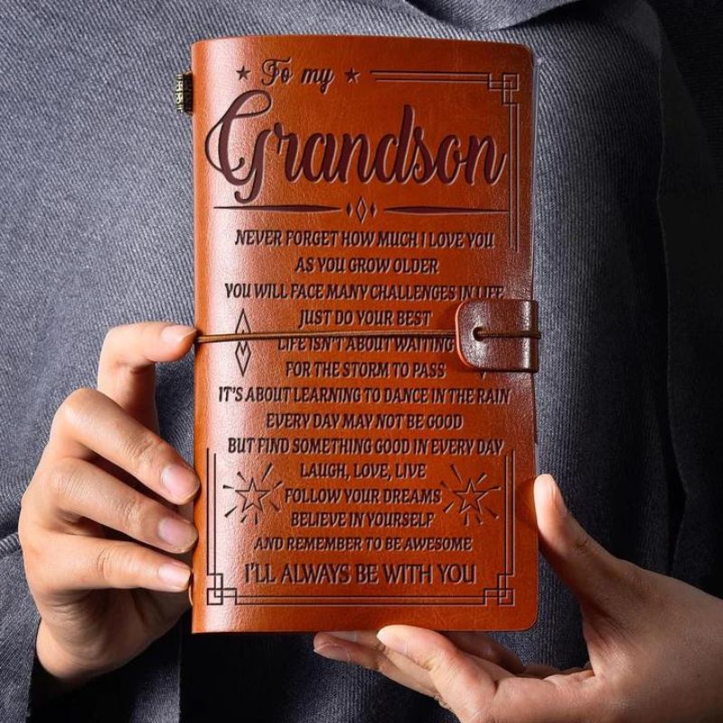 Unique Gift To My Grandson - I'll Always be With You - Engraved Leather Notebook