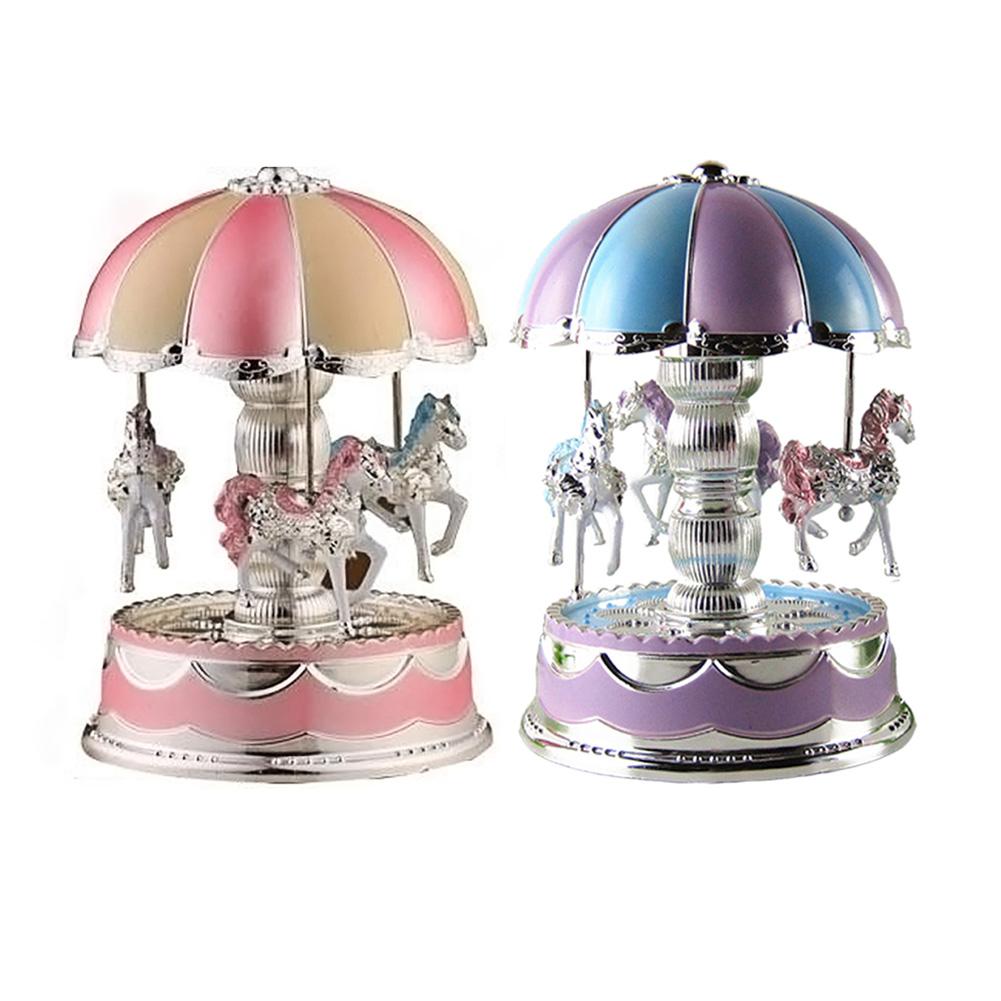 

LED Light Merry-Go-Round Music Box Christmas Birthday Gift Toys Carousel, Pink, 501 Original