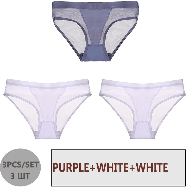 FINETOO 3PCS/Set Women Panties Sexy Mesh Lingerie Breathable Female Underwear For Woman Low-Rise Underpant Woman Panties Briefs