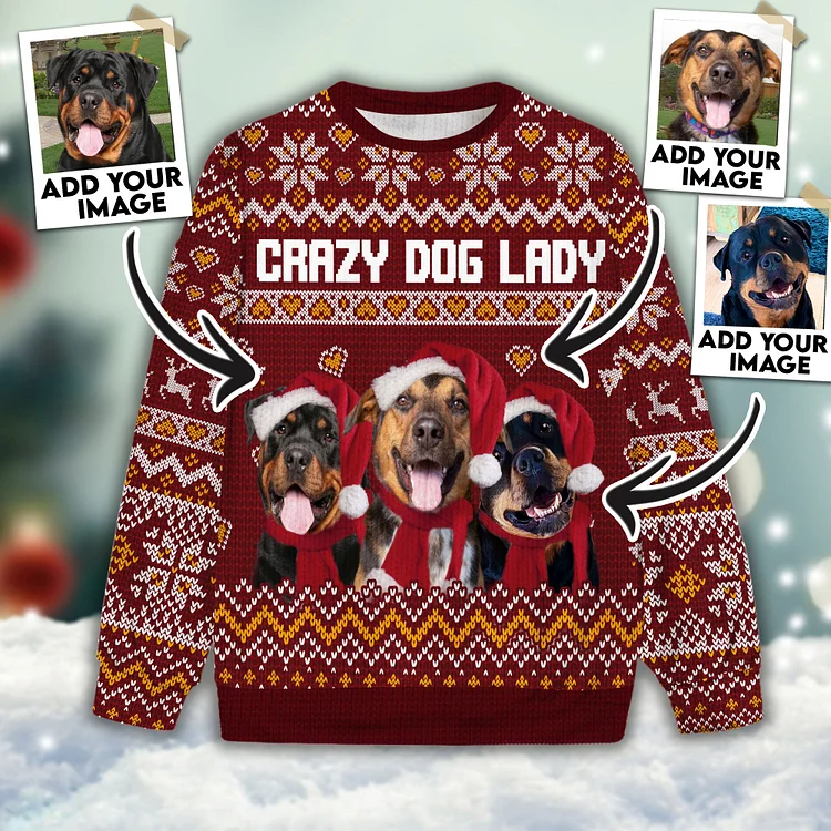 Custom Pet Unisex Sweater All Over Print Crazy Dog Lady Rosewood Color