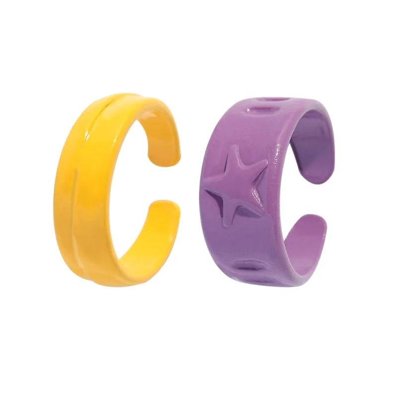 Dvacaman 2021 New Trendy Hand-Painted Candy Color Dripping Oil Geometric Chain Rings Set for Women Colorful Irregular Open Rings