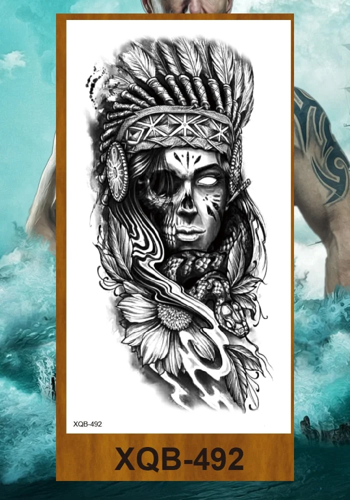 Temporary Tattoos Stickers Beauty & Snake Bear Owl Fox Mermaid Egypt Queen Sexy Men Women Girl Flower Arm Body Chest Fake Tatoo