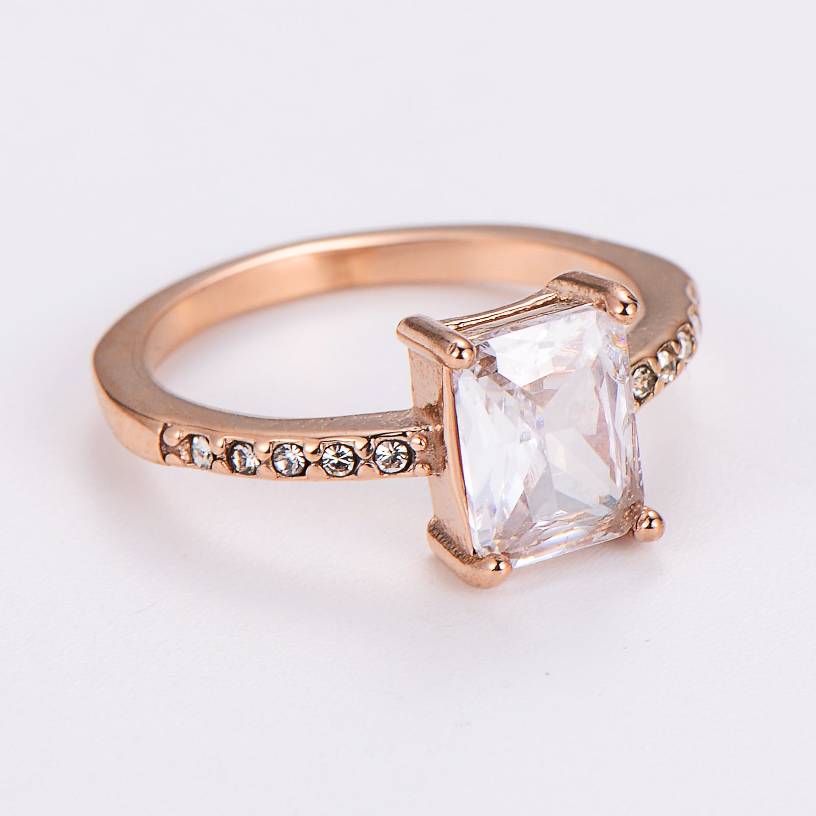 Aml Stainless Steel Square Zircon Ring Versatile Color Ring Female Stainless Steel